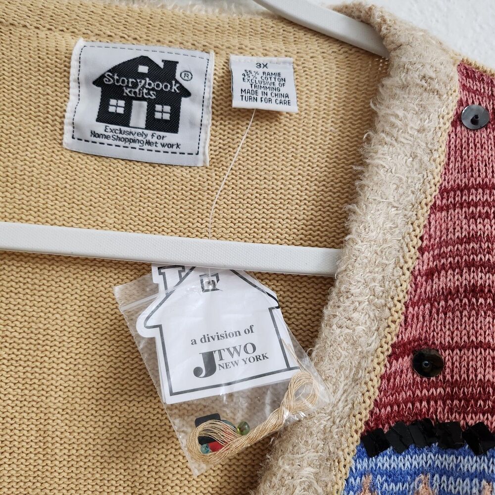 Storybook Knits Cardigan 3X Tan Fair Isle Sweater Sequin Grandmacore NWT Vintage - Picture 4 of 9